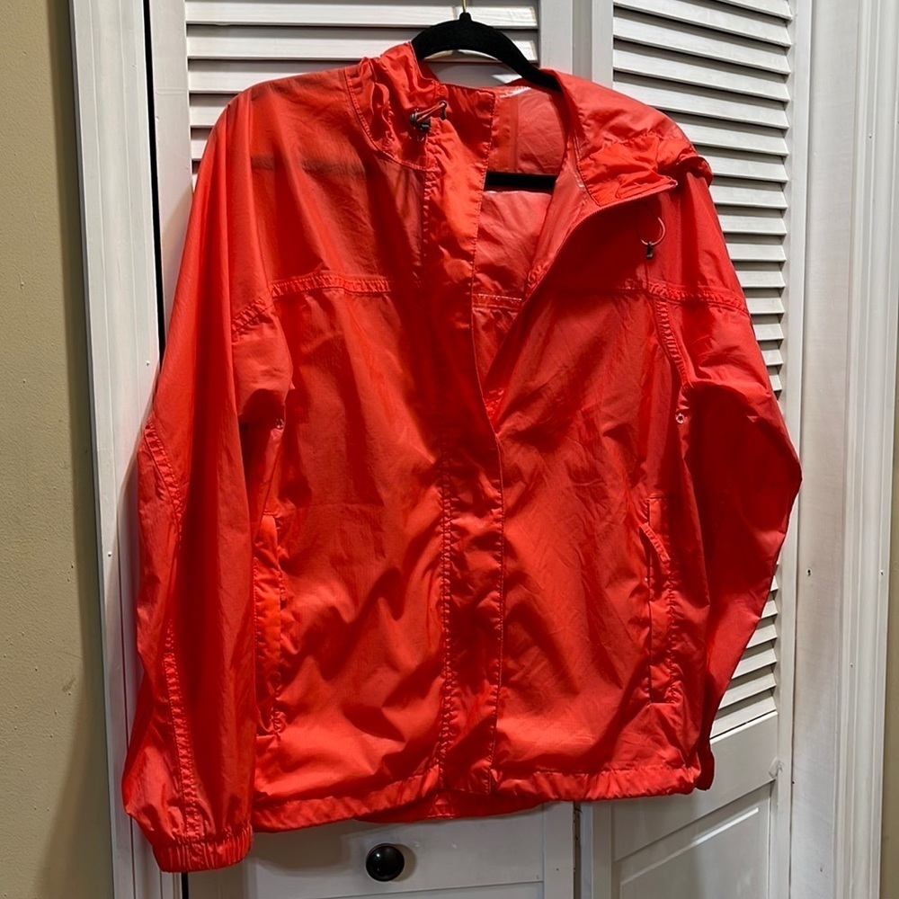 Lands' End Orange Rain Jacket Water-Resistant Hooded